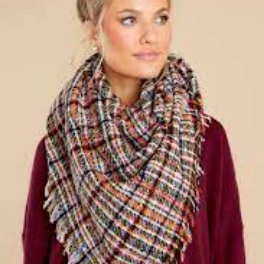 NIB BLANKET SCARF Bohemia Soft Woven Rugby Throwover Shawl Wrap Plaid 50"x50"